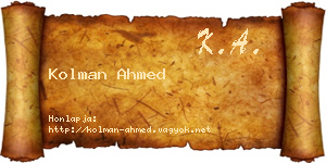 Kolman Ahmed névjegykártya